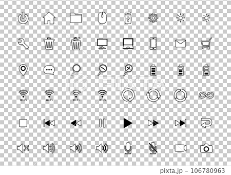 シンプルなモノクロのPC IT関連のアイコン素材 イラストセット シンプルなモノクロのPC IT関連のアイコン素材 イラストセット 106780963