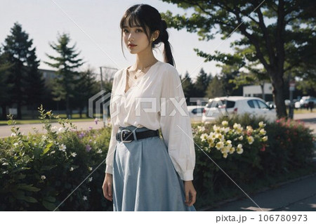 街角のエレガンス、公園を歩く女性 106780973