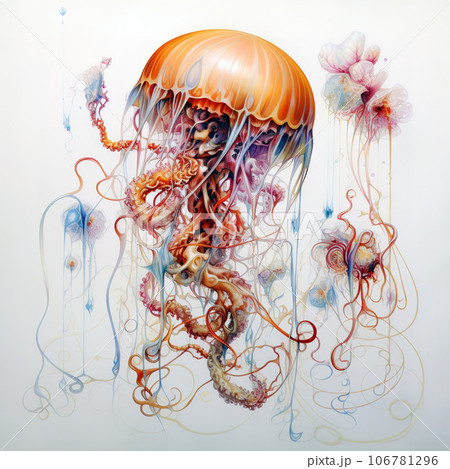 Image of beautiful colors jellyfish. Undersea animals. Generative AI, Illustration. 106781296