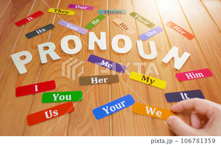 English word cards on wooden table in class 106781359