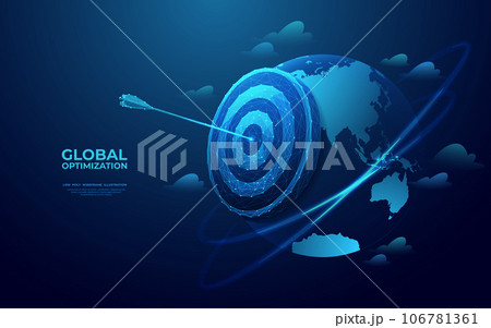 Abstract digital planet Earth and target with bow arrow in a bullseye. 106781361
