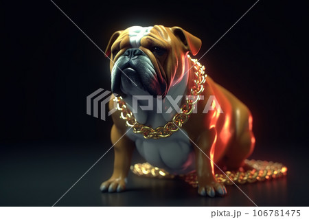 Bulldog wearing gold chain collar. Pet….のイラスト素材 [106781475] - PIXTA