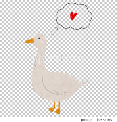 Cute goose fall in love in scandinavian style. Digital hand drawn illustration with farm animal. Romantic bird for textile design, Valentine cards, prints. Drawing of character in cartoon style on 106781651