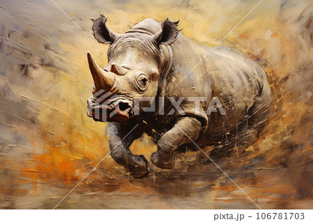 Beautiful painting of angry rhinoceros. Wildlife Animals. Illustration, Generative AI. Beautiful painting of angry rhinoceros. Wildlife Animals. Illustration, Generative AI. 106781703