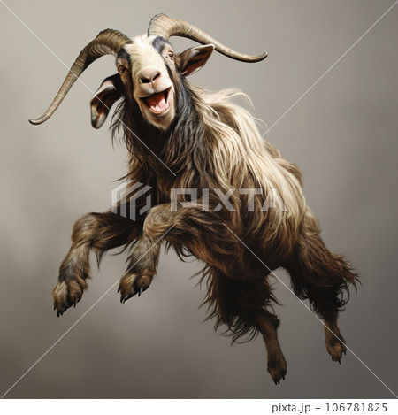 Image of happy goat with a funny face and open mouth wide. Farm animals., Generative AI, Illustration. 106781825
