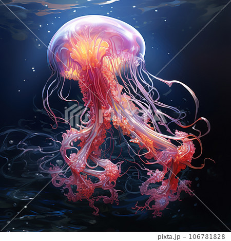 Image of beautiful jellyfish under the sea. Undersea animals. Generative AI, Illustration. 106781828