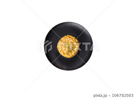 Fresh vegetable salad with corn, pepper, crab, cucumber, eggs and mayonnaise 106782083