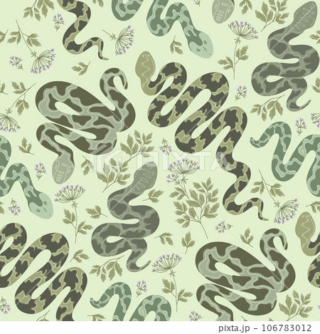 Seamless pattern with snakesand wild plants. 106783012