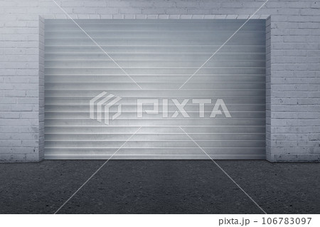 Brick wall with steel shutter door Brick wall with steel shutter door 106783097