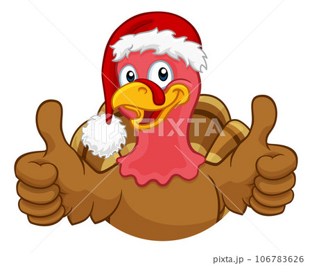 Turkey In Santa Hat Christmas Thanksgiving Cartoon 106783626