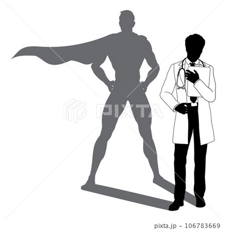 Superhero Doctor With Super Hero Shadow Silhouette 106783669