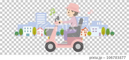 Illustration of a senior woman riding an electric cart 106783877