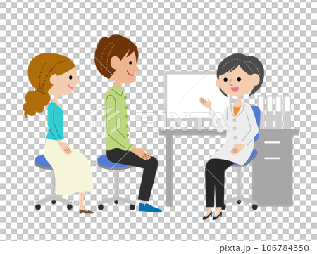 診察室で女性医師に説明を受ける若い夫婦 診察室で女性医師に説明を受ける若い夫婦 106784350