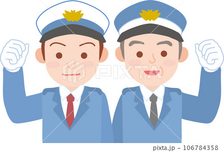 働く人_交通指導警備員_若い男性とシニア_上半身 106784358