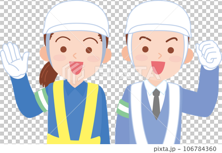 Workers_Traffic guidance guards wearing helmets_Men and women_Upper body 106784360