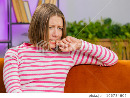 Woman girl at home suffers from unfair situation problem, break up, depressed, feeling bad, burnout Woman girl at home suffers from unfair situation problem, break up, depressed, feeling bad, burnout 106784605