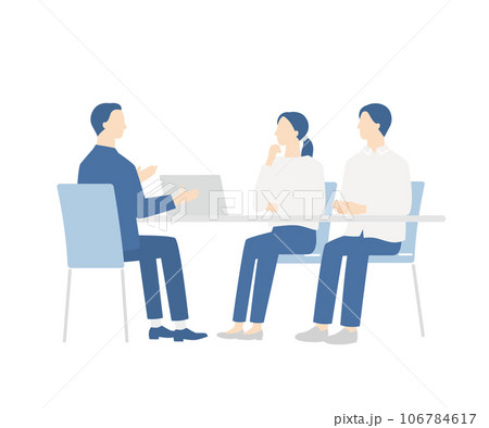 相談する若い夫婦と男性プランナー 相談する若い夫婦と男性プランナー 106784617