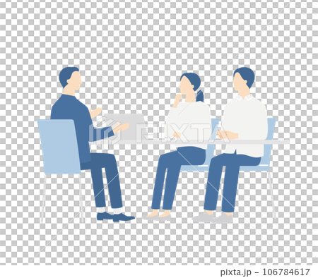 相談する若い夫婦と男性プランナー 相談する若い夫婦と男性プランナー 106784617