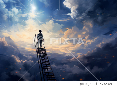 【AI生成画像】空を見上げる男性 【AI生成画像】空を見上げる男性 106784691