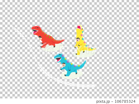 霸王龍比賽,人們穿著服裝奔跑和完成比賽 霸王龍比賽,人們穿著服裝奔跑和完成比賽 106785324