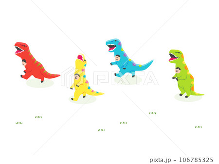 ティラノサウルスレース、着ぐるみを着て走る人々 106785325