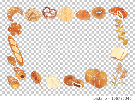 麵包插畫框架水平手繪水彩風格 106785346