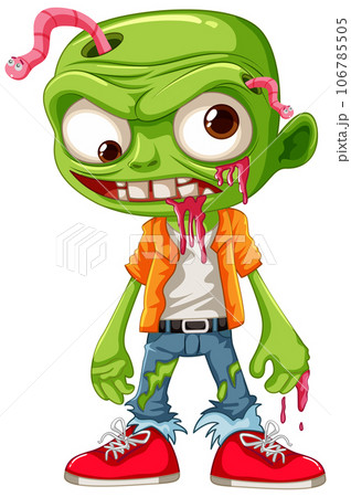 Infected Male Zombie Cartoon with Worm Emerging from Head 106785505