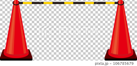 Pylon_Two red colored cones connected by yellow and black cone bars Pylon_Two red colored cones connected by yellow and black cone bars 106785679
