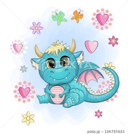 Cute cartoon green baby dragon with horns and wings. Symbol of 2024 according to the Chinese calendar. Funny mythical monster reptile Cute cartoon green baby dragon with horns and wings. Symbol of 2024 according to the Chinese calendar. Funny mythical monster reptile 106785681