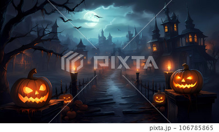 Halloween Background with Pumpkins In The Spooky Night Halloween Background with Pumpkins In The Spooky Night 106785865