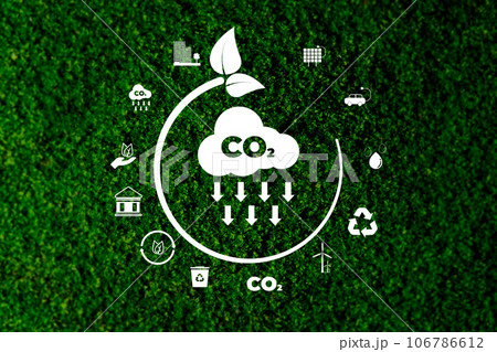 Sustainable business with the planet through renewable energy and green CO2 emissions, whereby using renewable energy can limit climate change and global warming. 106786612