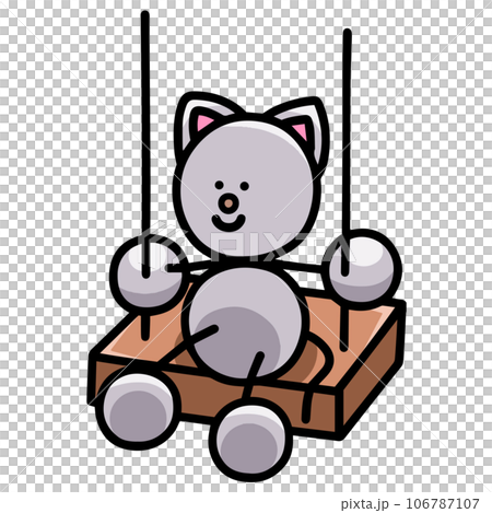 Illustration of Nyanmaru sitting on a swing (left/right flipped version) cat 106787107