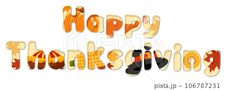 Happy Thanksgiving text closeup on white background. 106787231