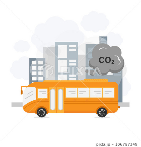 Car air pollution. Smoke from car cover the city and the sky. Vehicle toxic pollution vector illustration 106787349