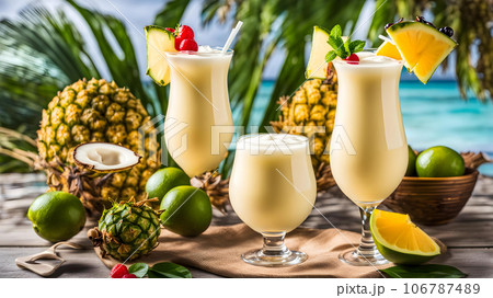 Refreshing Caribbean cocktail, expertly chilled, resides within a glass 106787489