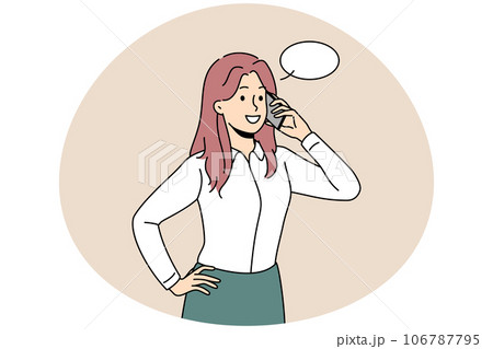 Businesswoman talk on cellphone with client 106787795