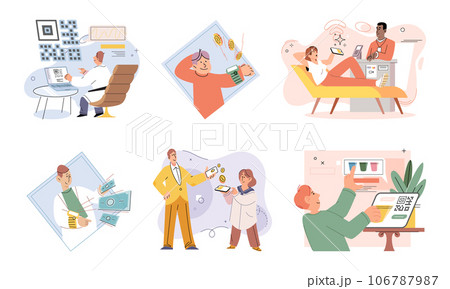 Cashless payment. Vector illustration. Mobile wallets cstore multiple payment methods for added convenience Online and mobile payment options are available 24 7, allowing for anytime transactions 106787987