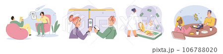 Cashless payment. Vector illustration. Retailers are increasingly adopting contactless payment systems to cater to customer preferences Cashless payments help streamline payment process and reduce 106788020