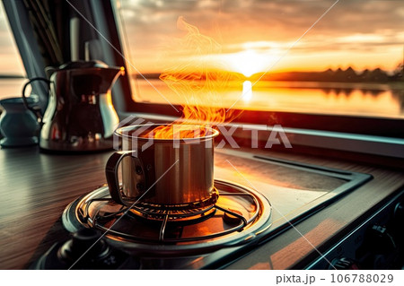 Coffee at dawn and the road to adventure. 106788029