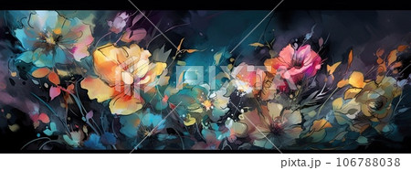 Paint, watercolor, plants, abstract, texture, gold element, fashion and art background, flowers and roses. AI Generative. 106788038