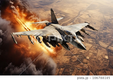 Modern fighter plane during an air battle. Modern fighter plane during an air battle. 106788185