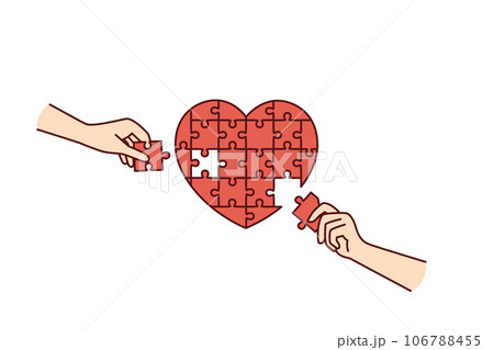 Heart from puzzle near hands of people, metaphor for health of cardiovascular system 106788455
