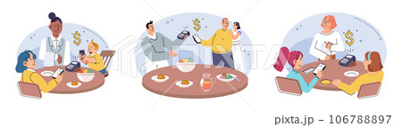 Cashless payment. Vector illustration. Cashless payments eliminate hassle of carrying and handling physical coins and notes NFC technology enables tap-and-go payments without need for physical contact Cashless payment. Vector illustration. Cashless payments eliminate hassle of carrying and handling physical coins and notes NFC technology enables tap-and-go payments without need for physical contact 106788897