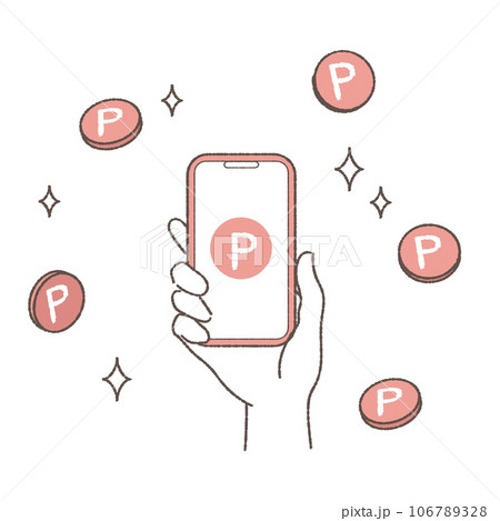 スマホでポイントを手に入れるイラストのイラスト素材 [106789328] - PIXTA