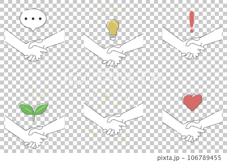 Set of shaking hands and various icons 2 Set of shaking hands and various icons 2 106789455