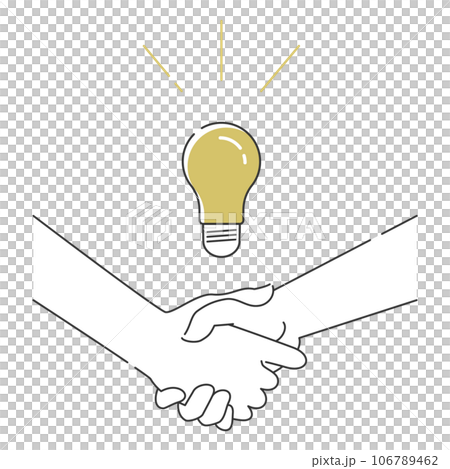 握手する手とひらめきの電球のイラスト素材 握手する手とひらめきの電球のイラスト素材 106789462