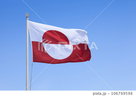 Greenland flag waving in mid air 106789598