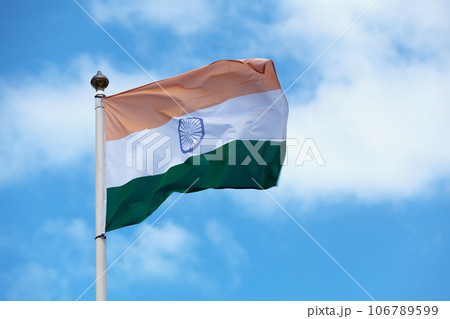 Indian flag waving in mid air 106789599