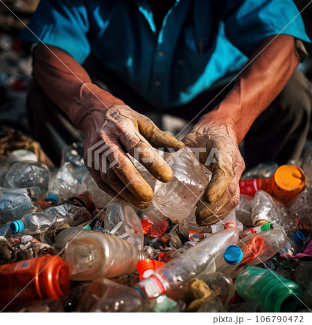 Hands of a man sorting plastic bottles Hands of a man sorting plastic bottles 106790472