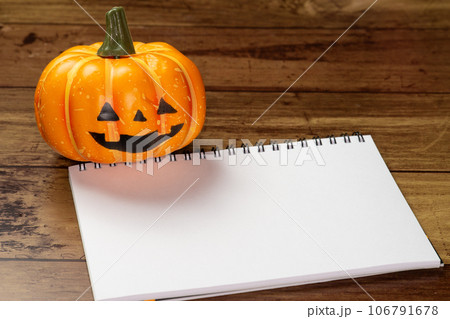 ハロウィンの飾りと白いスケッチブック ハロウィンの飾りと白いスケッチブック 106791678